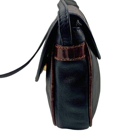 Vintage Les Copains Black and Brown‎ Embossed Leather Small Crossbody Bag - Picture 4 of 7